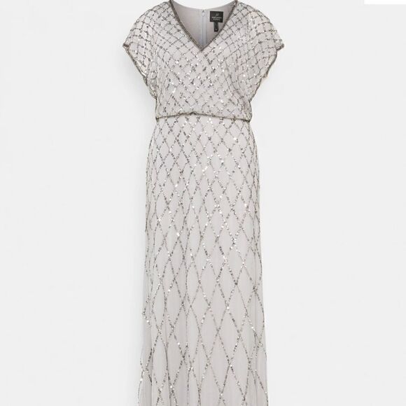 Adrianna Papell sequin lattice dress with flutter sleeves in Bridal Silver-NWT - Picture 1 of 13